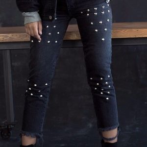 LF Carmar Studded High Rise Frayed Black Jeans